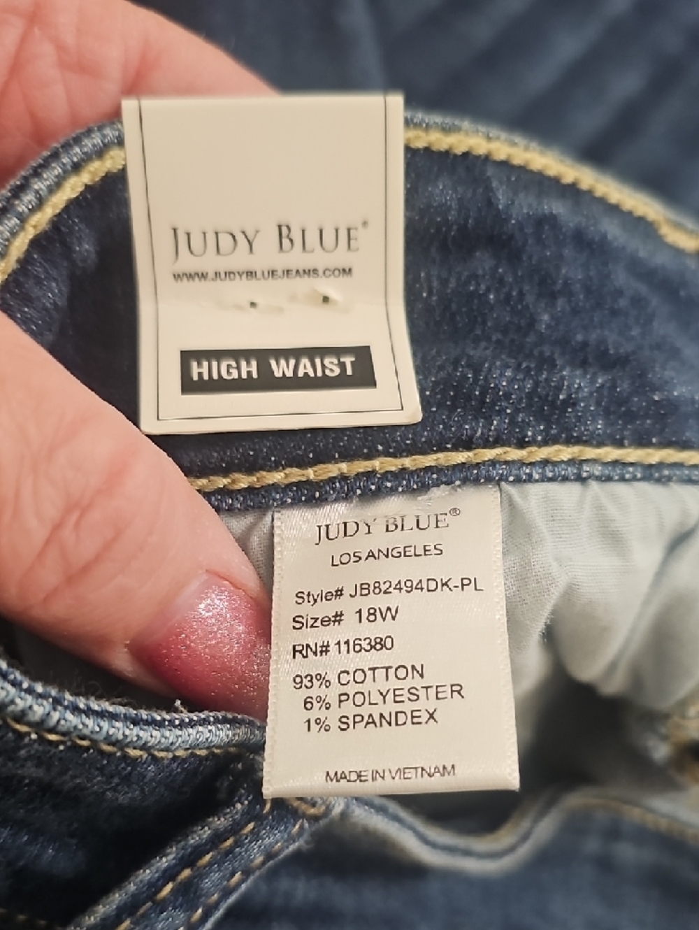 Judy Blue High Waist Skinny Jean, Front Seam  - Med Blue, NWT 18W - Picture 6 of 6